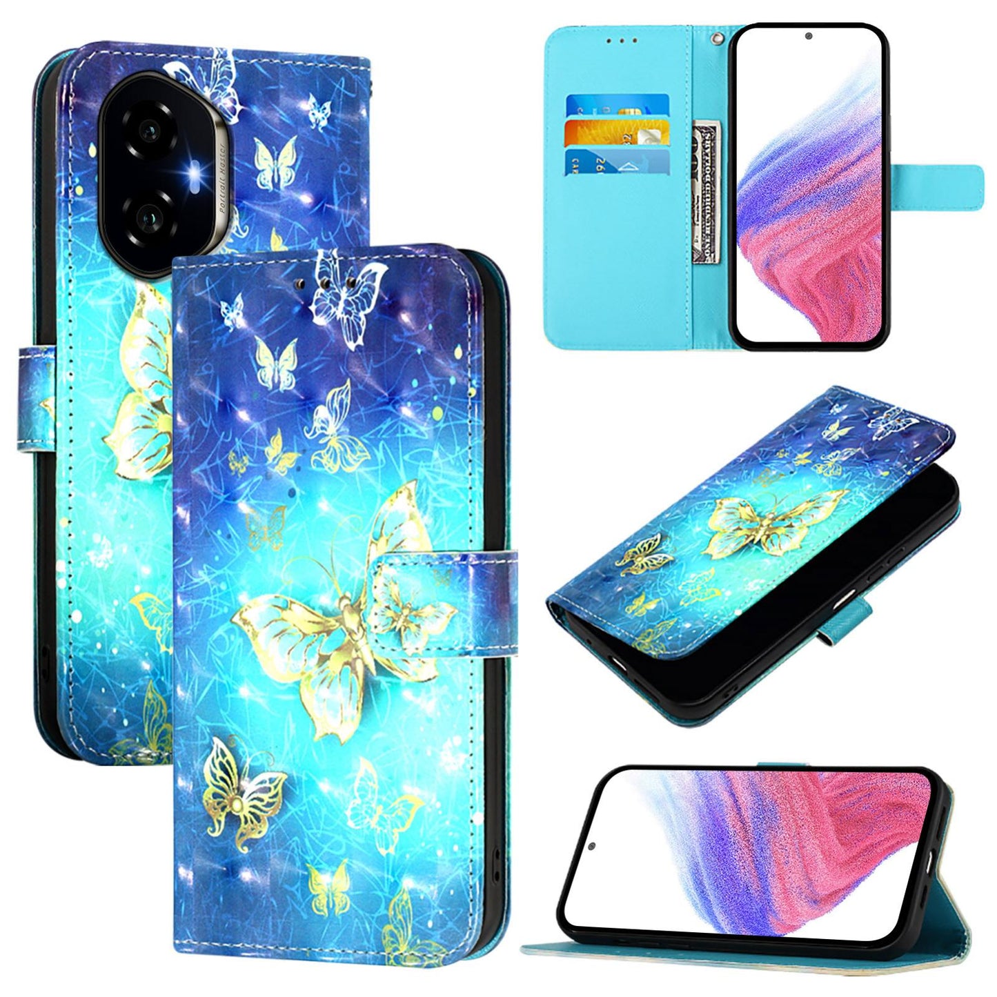 Honor 300 Leather Flip Phone Case with 3D Painted Design, Card Holder, Wallet & Stand Function - Durable Protection & Easy Access