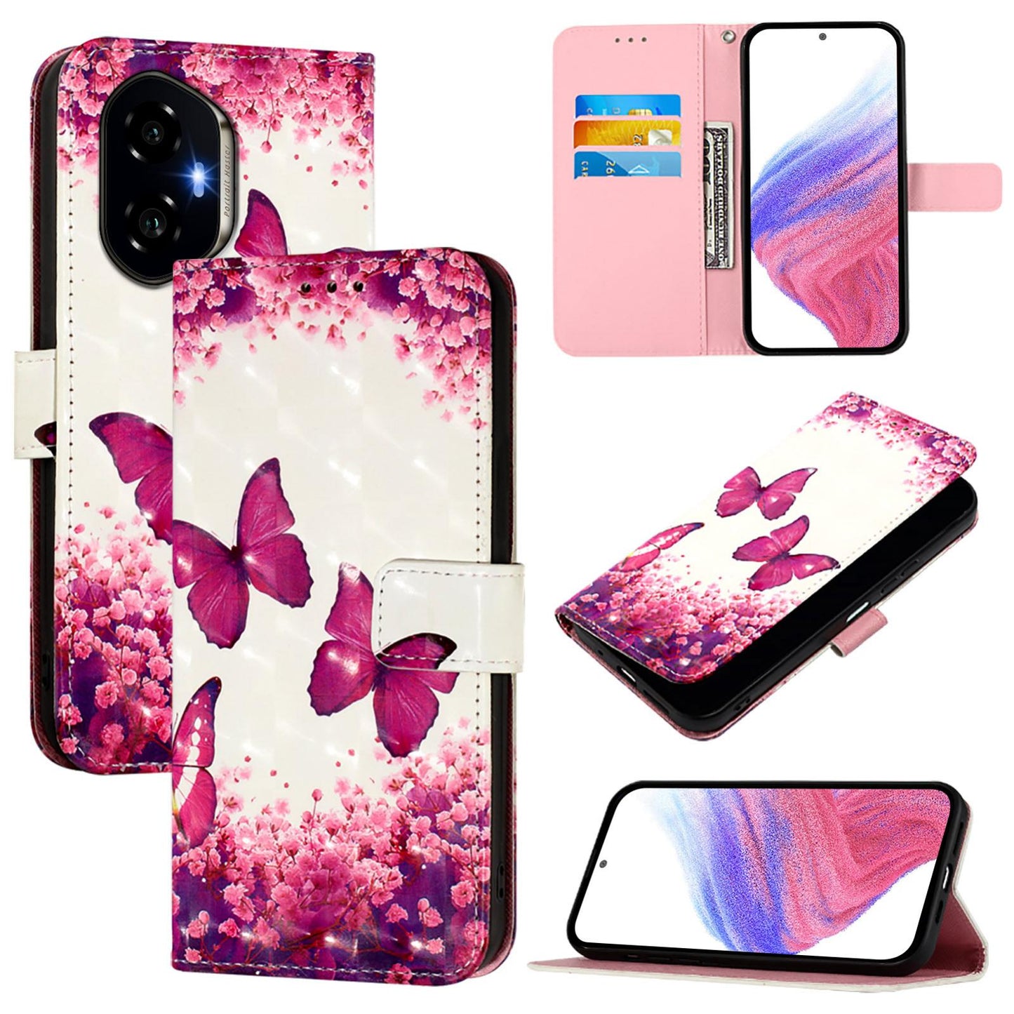 Honor 300 Leather Flip Phone Case with 3D Painted Design, Card Holder, Wallet & Stand Function - Durable Protection & Easy Access