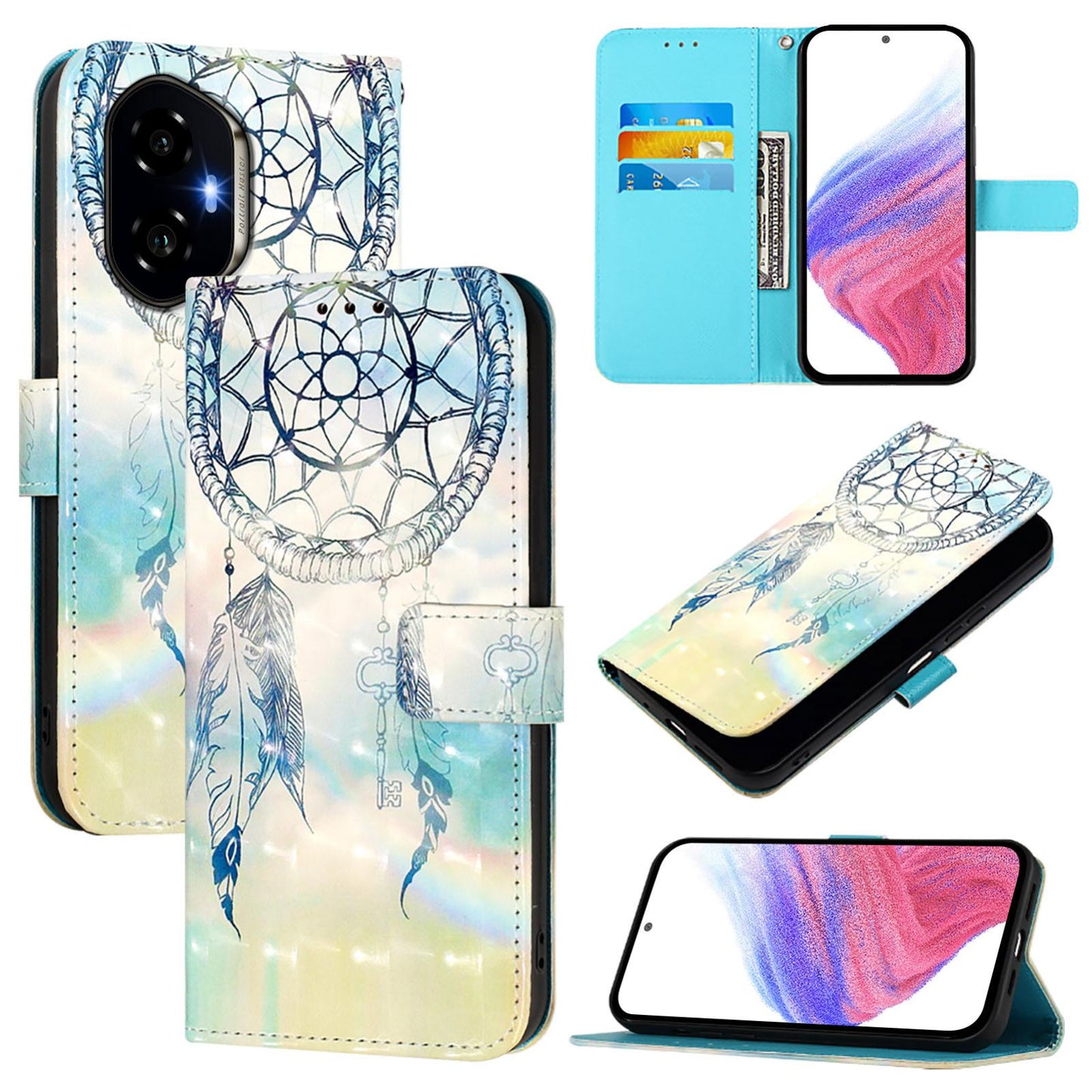 Honor 300 Leather Flip Phone Case with 3D Painted Design, Card Holder, Wallet & Stand Function - Durable Protection & Easy Access