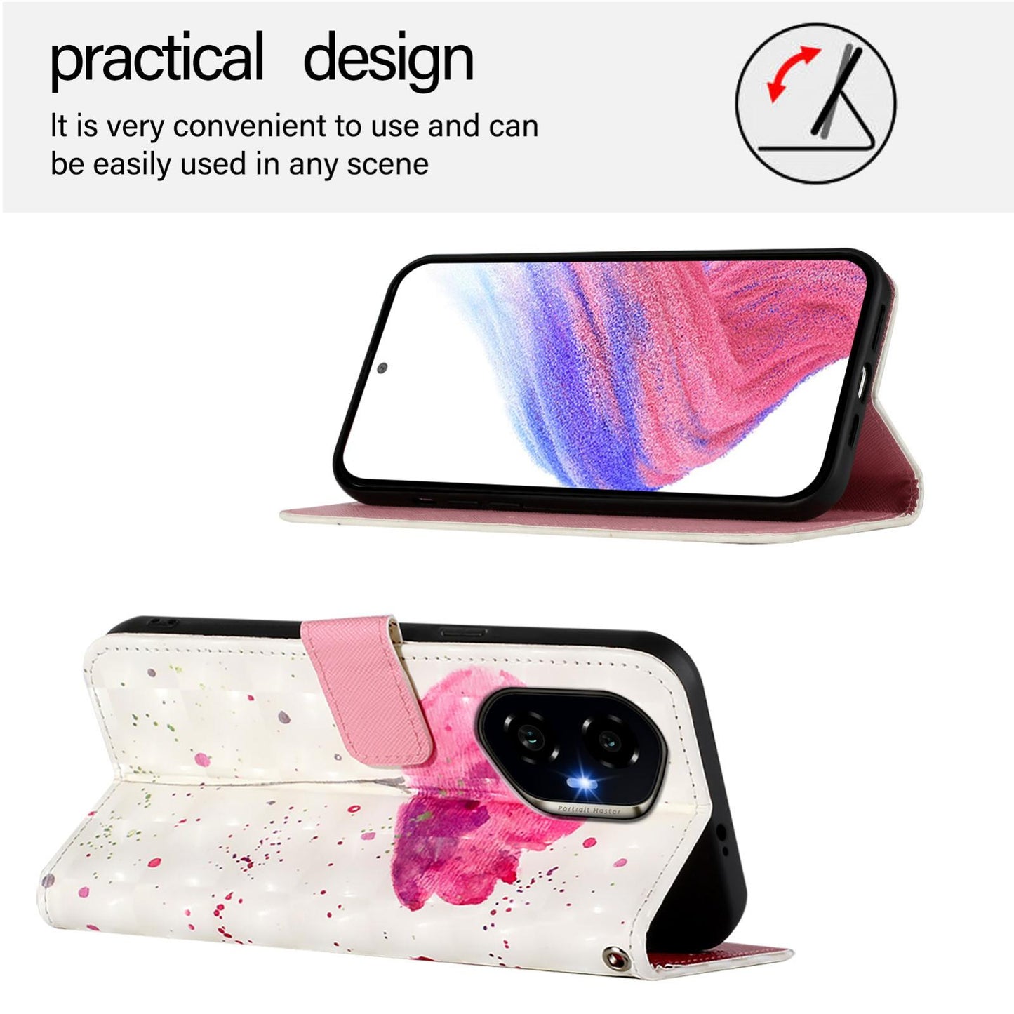 Honor 300 Leather Flip Phone Case with 3D Painted Design, Card Holder, Wallet & Stand Function - Durable Protection & Easy Access