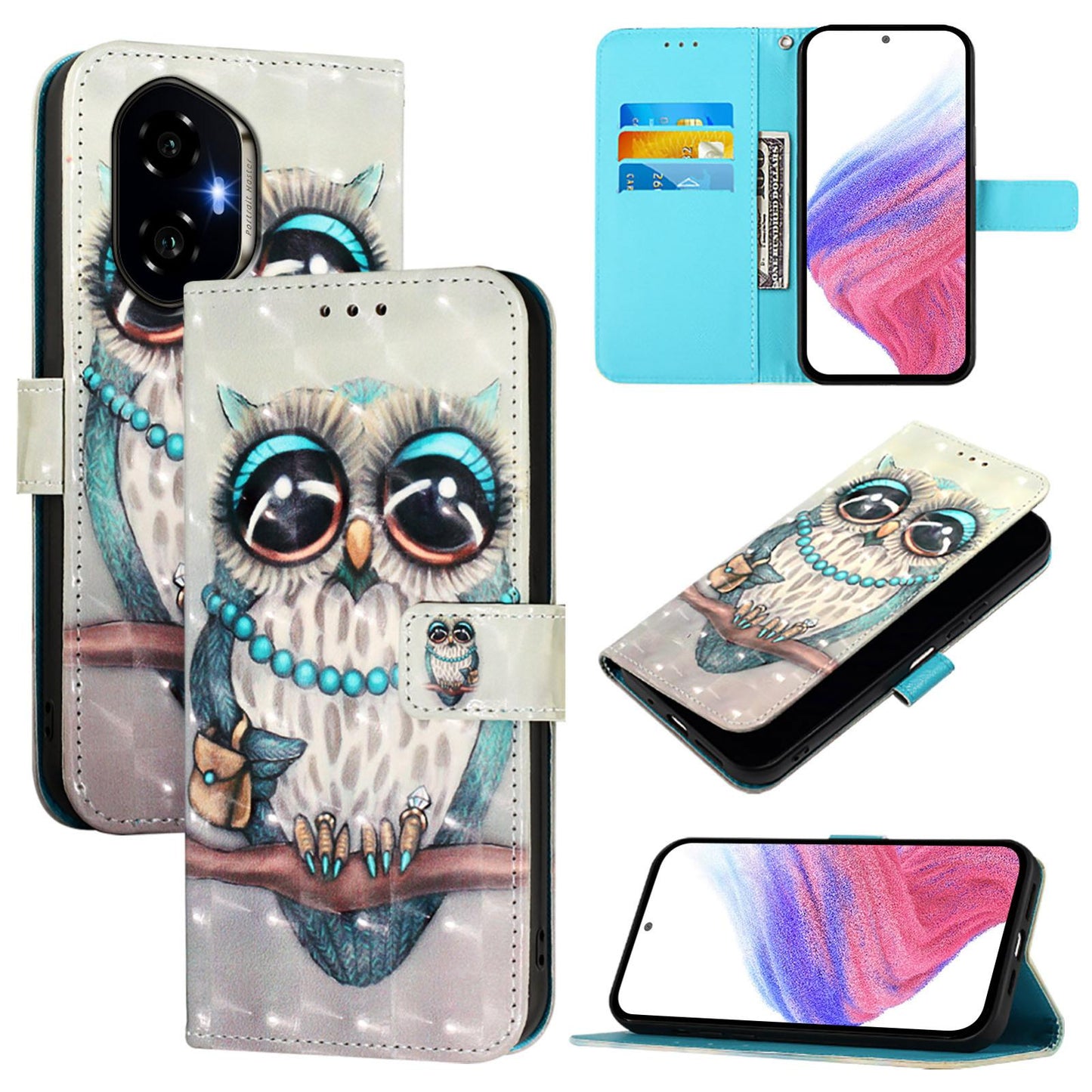 Honor 300 Leather Flip Phone Case with 3D Painted Design, Card Holder, Wallet & Stand Function - Durable Protection & Easy Access