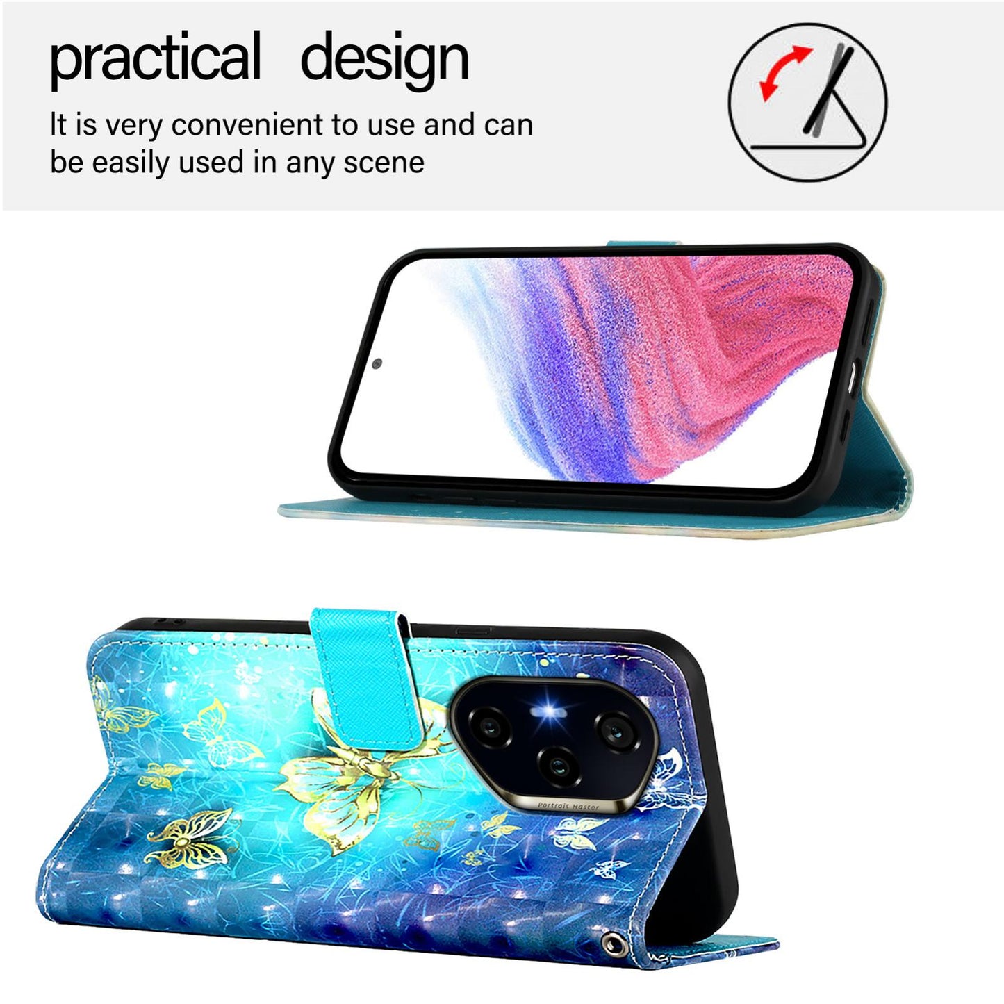 Honor 300 Ultra Leather Flip Phone Case with 3D Painted Design, Card Holder, Wallet & Stand Function - Durable Protection & Easy Access