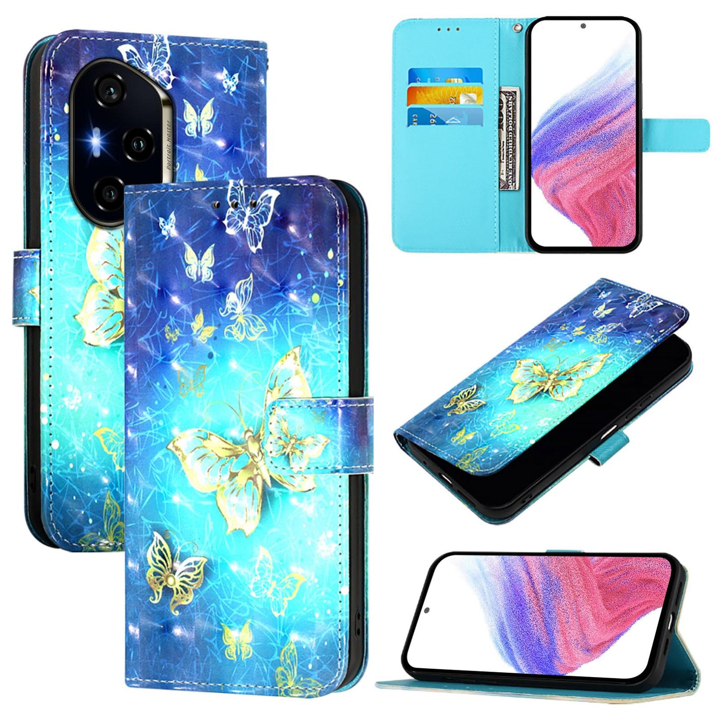 Honor 300 Ultra Leather Flip Phone Case with 3D Painted Design, Card Holder, Wallet & Stand Function - Durable Protection & Easy Access