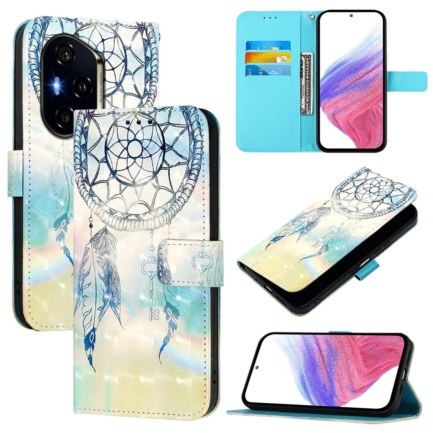 Honor 300 Ultra Leather Flip Phone Case with 3D Painted Design, Card Holder, Wallet & Stand Function - Durable Protection & Easy Access