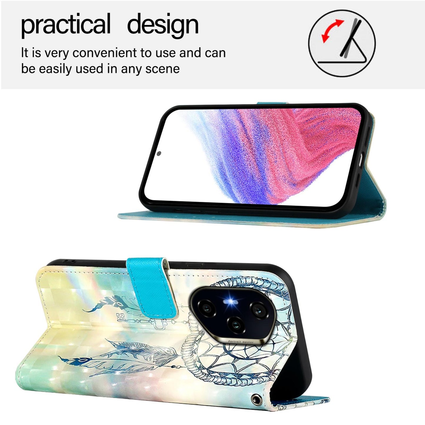 Honor 300 Ultra Leather Flip Phone Case with 3D Painted Design, Card Holder, Wallet & Stand Function - Durable Protection & Easy Access