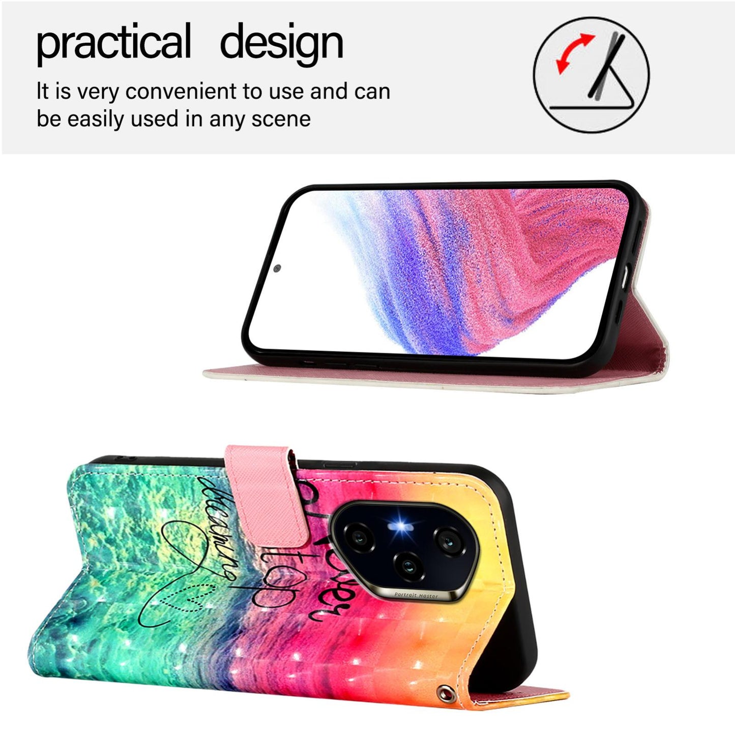 Honor 300 Ultra Leather Flip Phone Case with 3D Painted Design, Card Holder, Wallet & Stand Function - Durable Protection & Easy Access