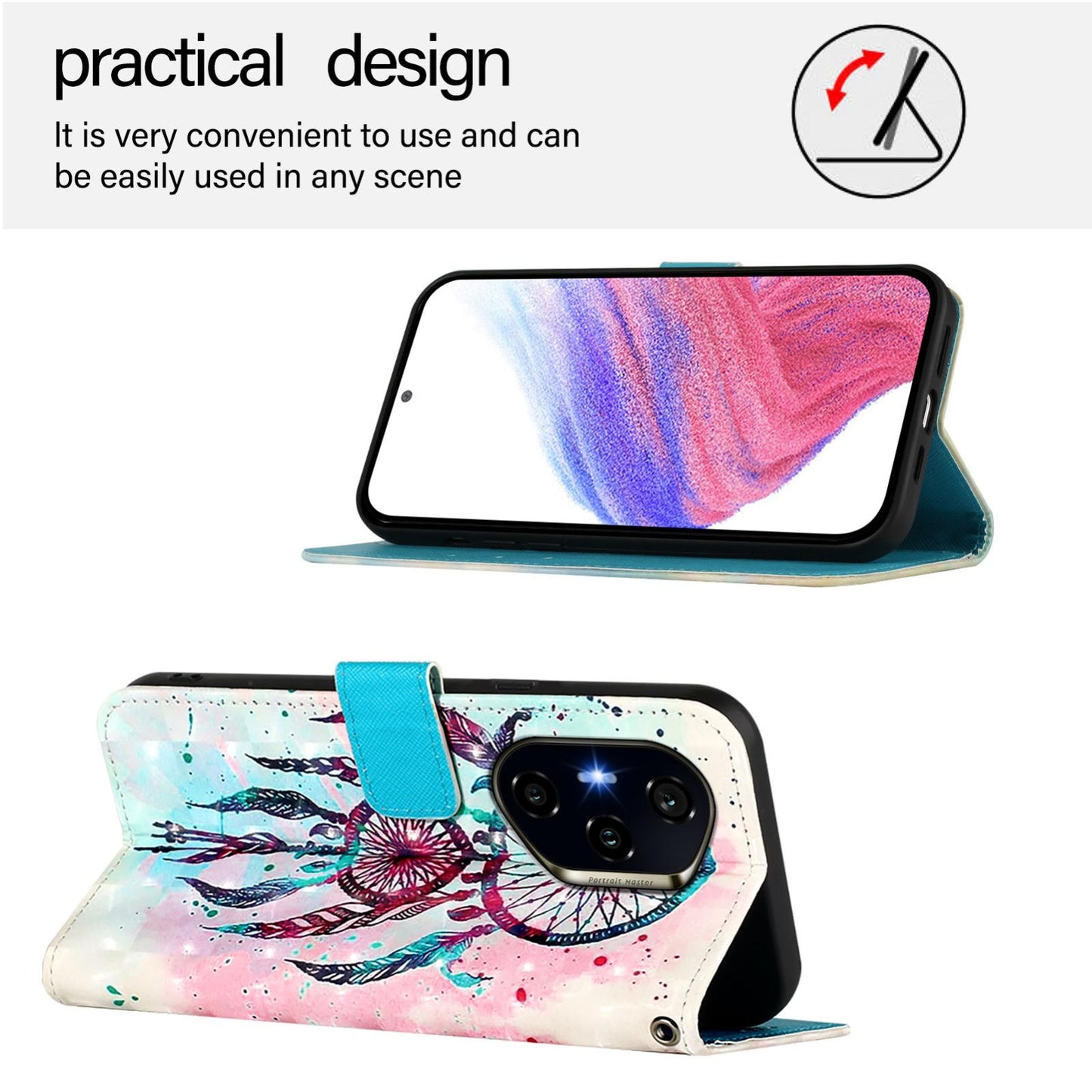 Honor 300 Ultra Leather Flip Phone Case with 3D Painted Design, Card Holder, Wallet & Stand Function - Durable Protection & Easy Access