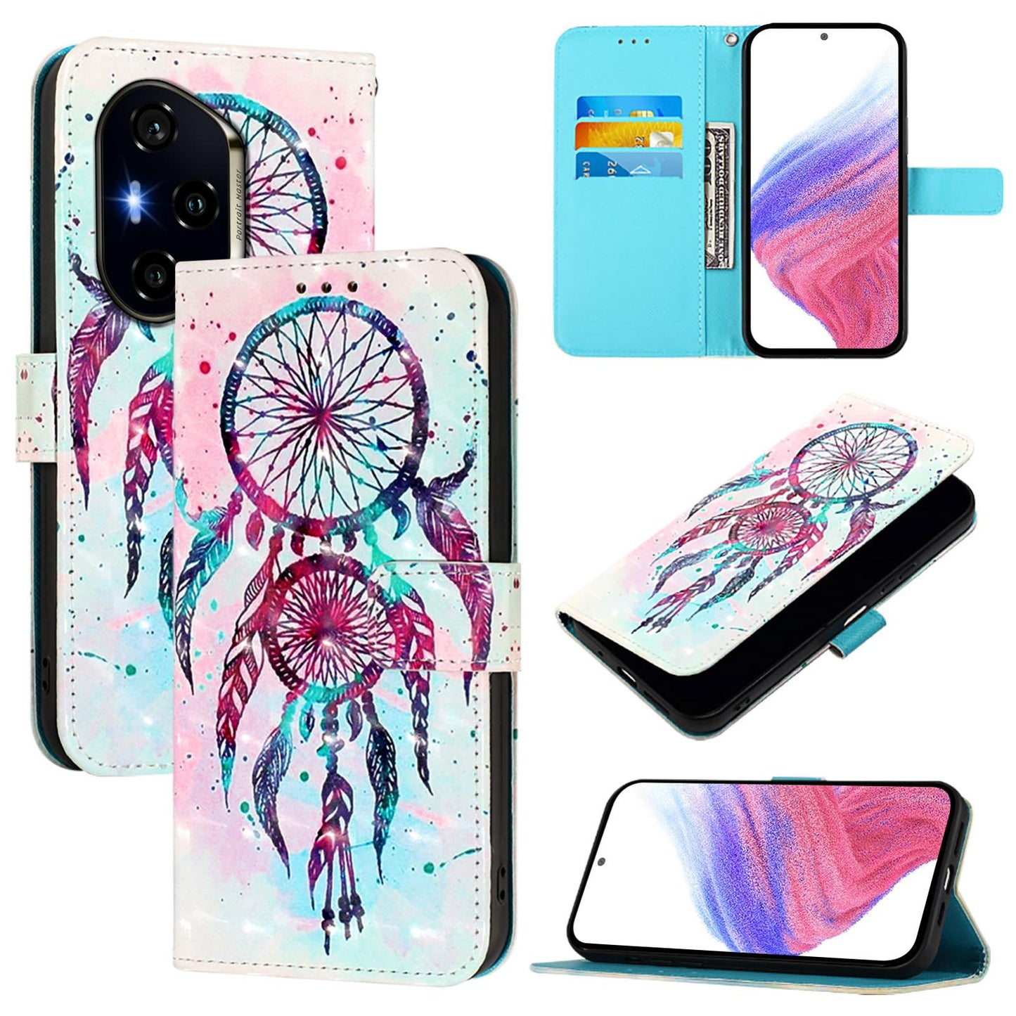Honor 300 Ultra Leather Flip Phone Case with 3D Painted Design, Card Holder, Wallet & Stand Function - Durable Protection & Easy Access