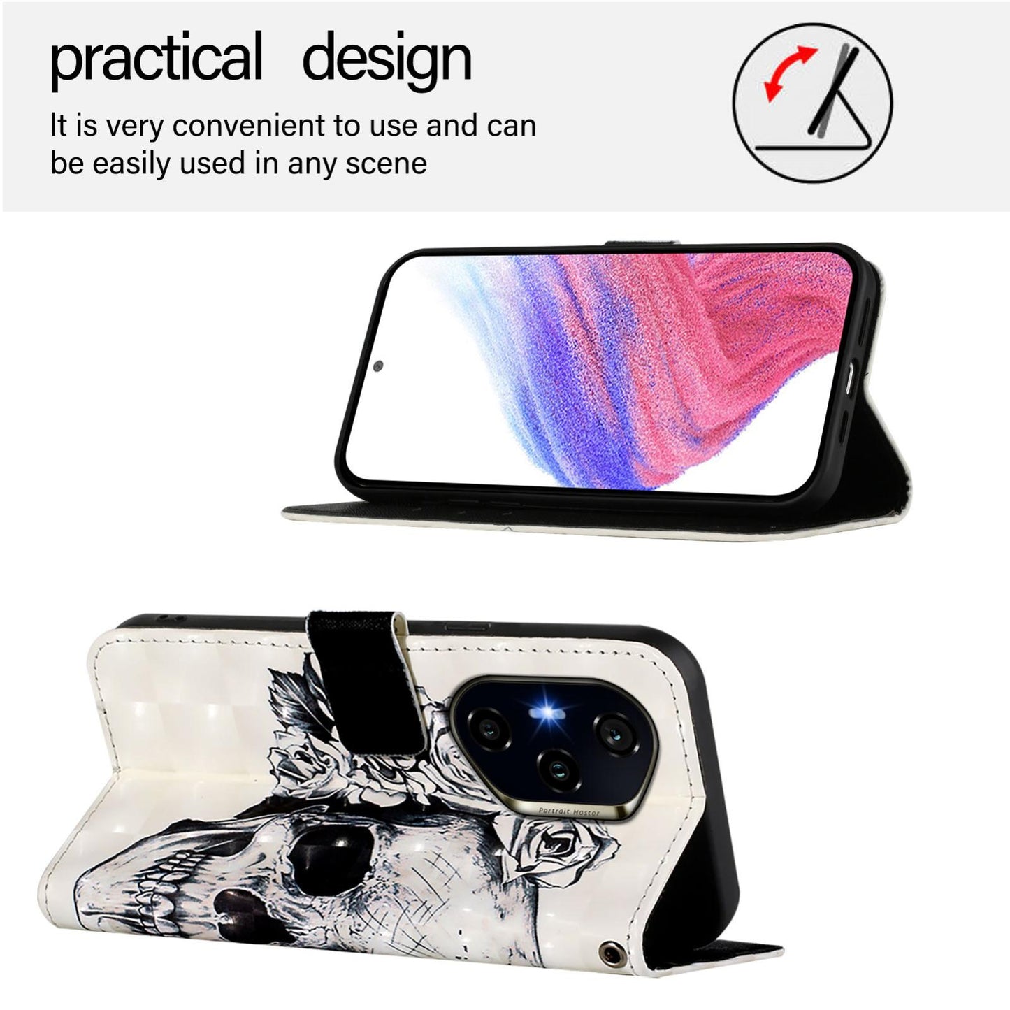 Honor 300 Pro Leather Flip Phone Case with 3D Painted Design, Card Holder, Wallet & Stand Function - Durable Protection & Easy Access