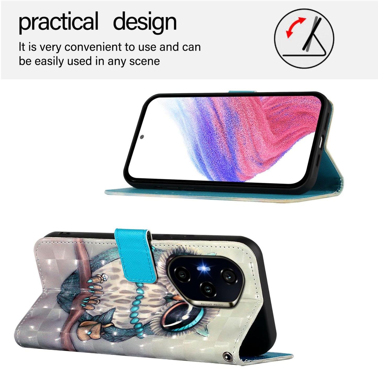 Honor 300 Ultra Leather Flip Phone Case with 3D Painted Design, Card Holder, Wallet & Stand Function - Durable Protection & Easy Access