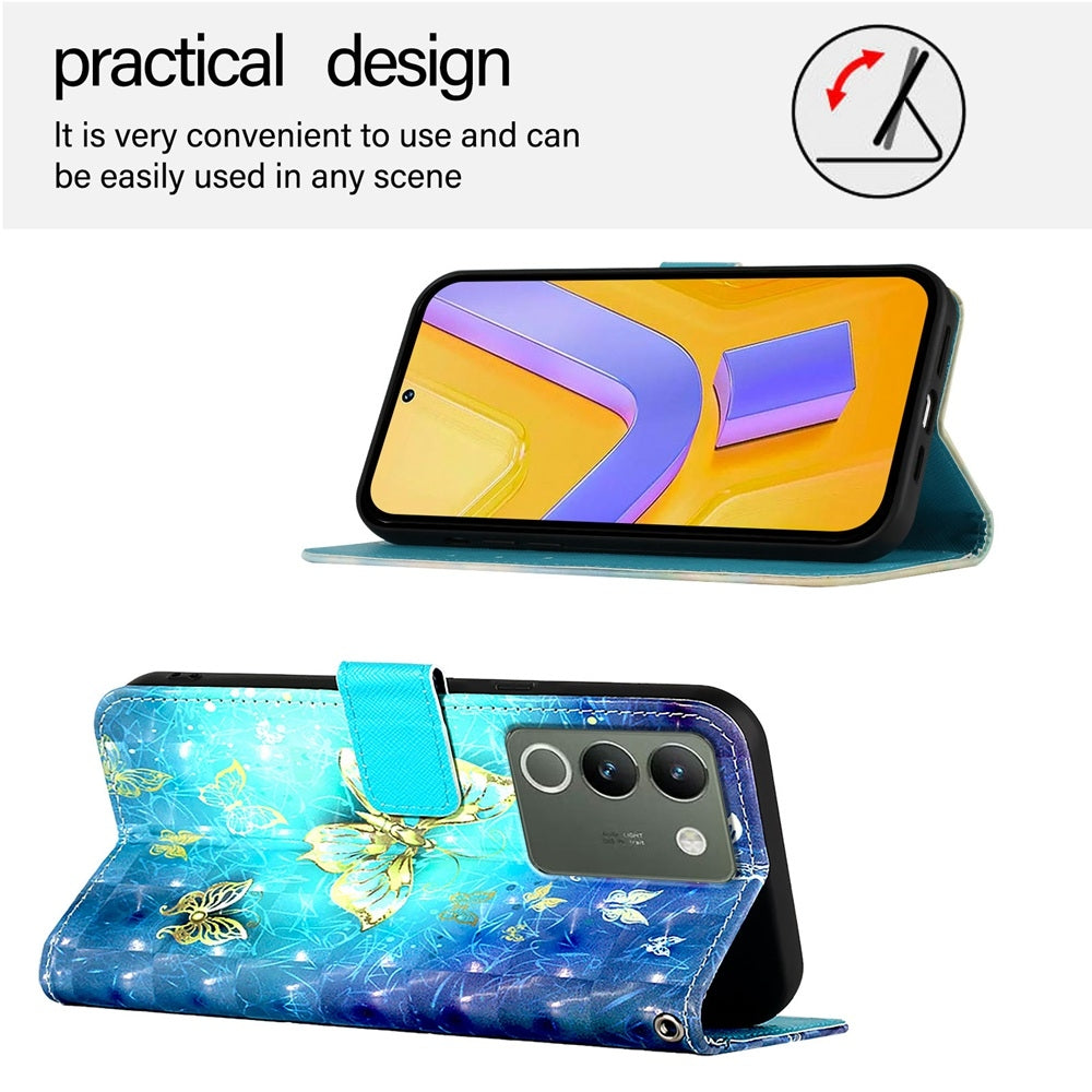 For vivo Y200 Leather Flip Phone Case with 3D Painted Design, Card Holder, Wallet & Stand Function - Durable Protection & Easy Access