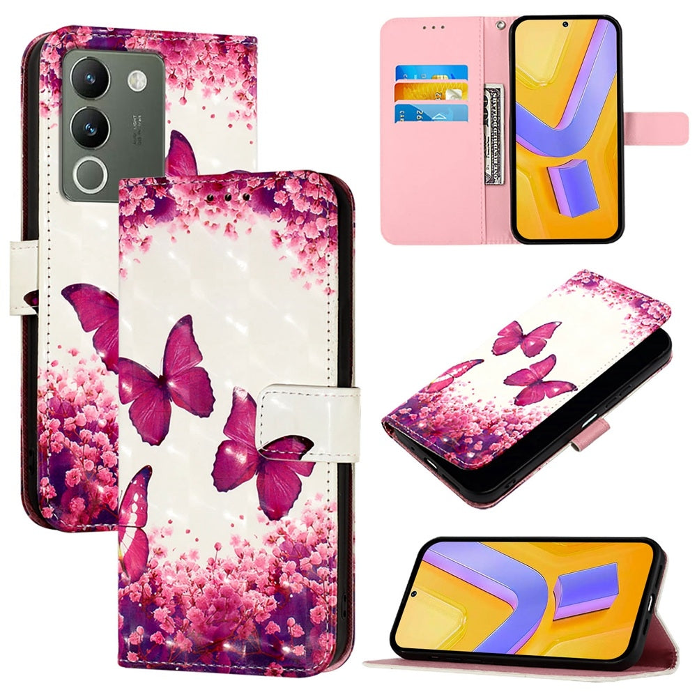 For vivo Y200 Leather Flip Phone Case with 3D Painted Design, Card Holder, Wallet & Stand Function - Durable Protection & Easy Access