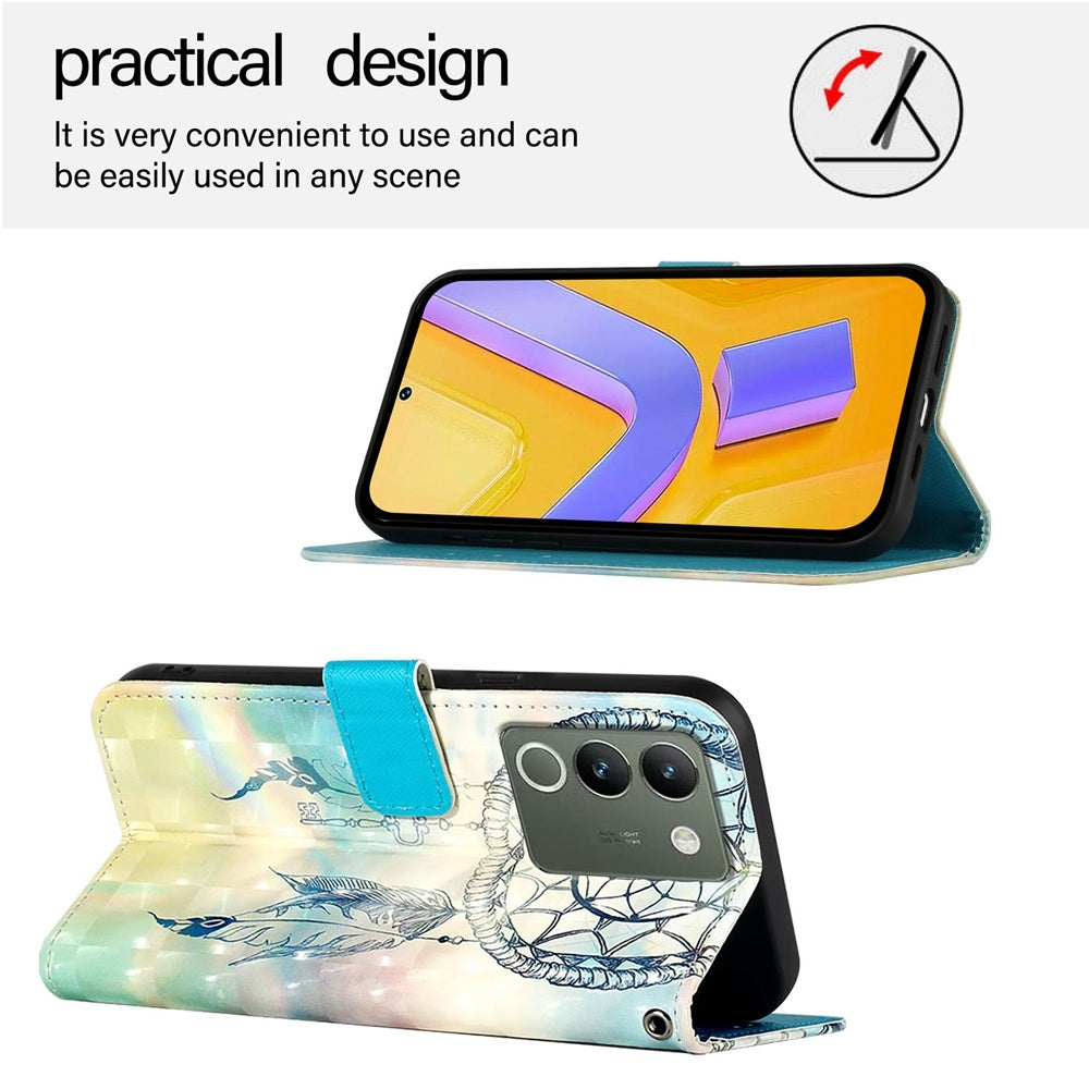 For vivo Y200 Leather Flip Phone Case with 3D Painted Design, Card Holder, Wallet & Stand Function - Durable Protection & Easy Access