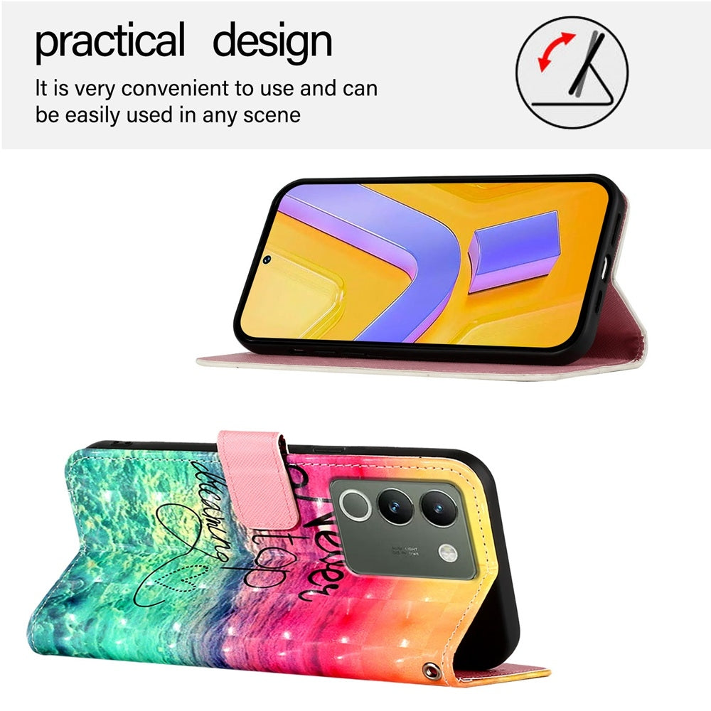 For vivo Y200 Leather Flip Phone Case with 3D Painted Design, Card Holder, Wallet & Stand Function - Durable Protection & Easy Access