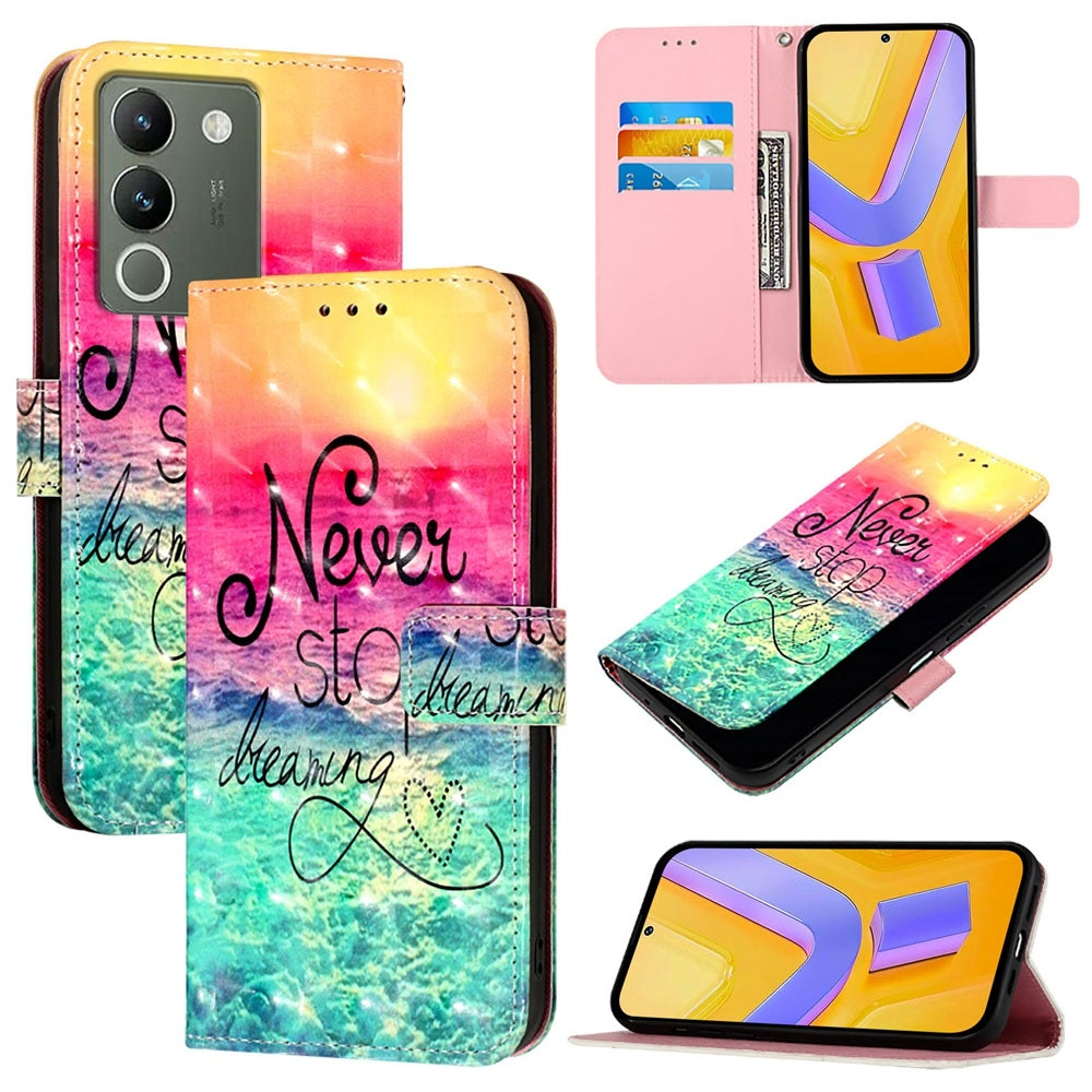 For vivo Y200 Leather Flip Phone Case with 3D Painted Design, Card Holder, Wallet & Stand Function - Durable Protection & Easy Access
