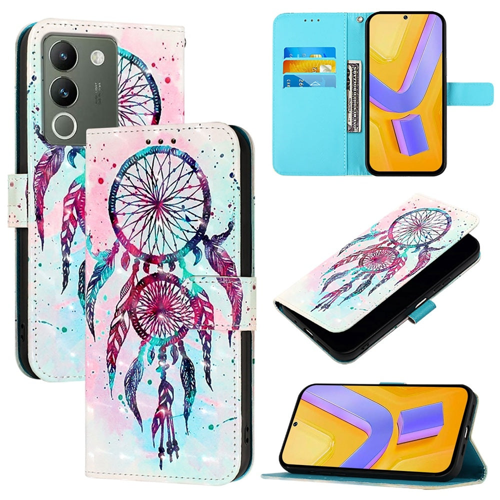 For vivo Y200 Leather Flip Phone Case with 3D Painted Design, Card Holder, Wallet & Stand Function - Durable Protection & Easy Access