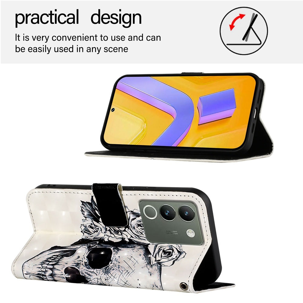 For vivo Y200 Leather Flip Phone Case with 3D Painted Design, Card Holder, Wallet & Stand Function - Durable Protection & Easy Access