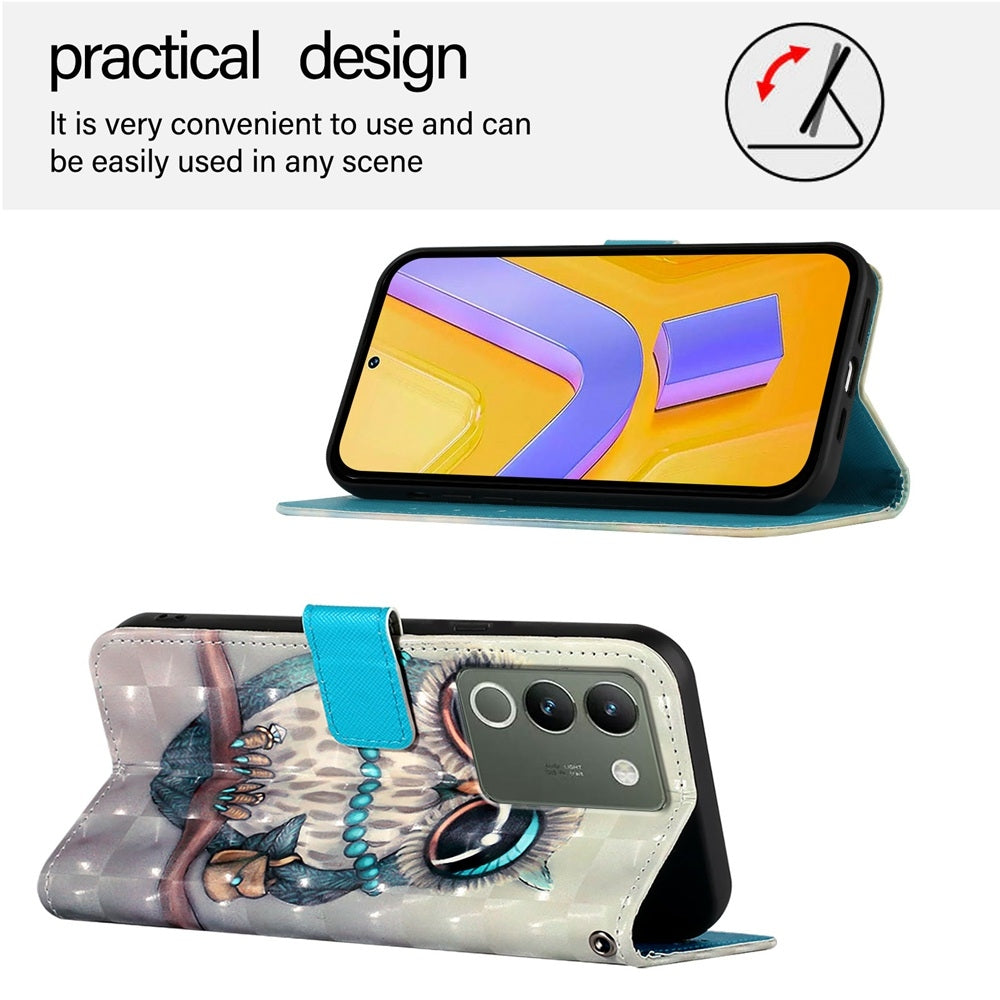 For vivo Y200 Leather Flip Phone Case with 3D Painted Design, Card Holder, Wallet & Stand Function - Durable Protection & Easy Access