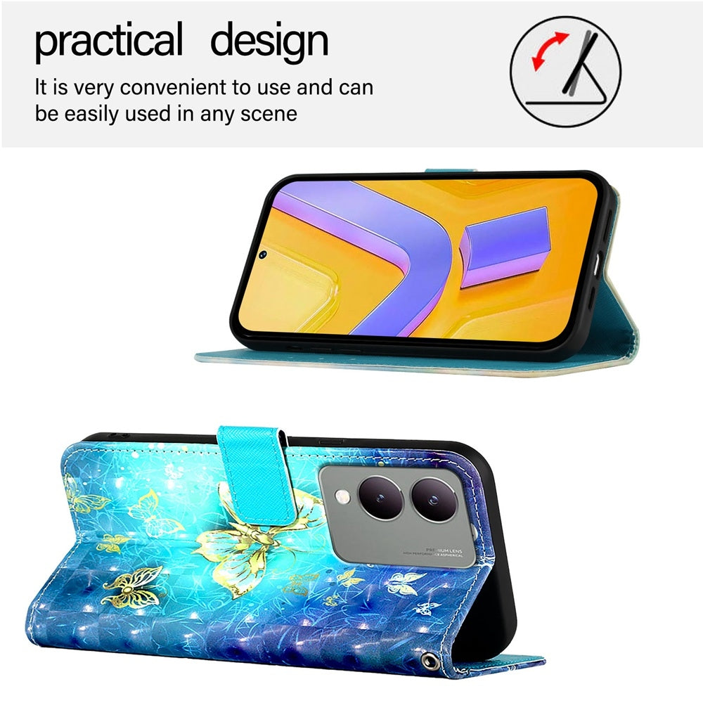 For vivo Y17s 4G Global Leather Flip Phone Case with 3D Painted Design, Card Holder, Wallet & Stand Function - Durable Protection & Easy Access