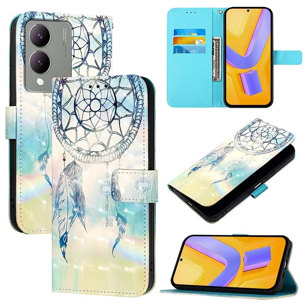 For vivo Y17s 4G Global Leather Flip Phone Case with 3D Painted Design, Card Holder, Wallet & Stand Function - Durable Protection & Easy Access