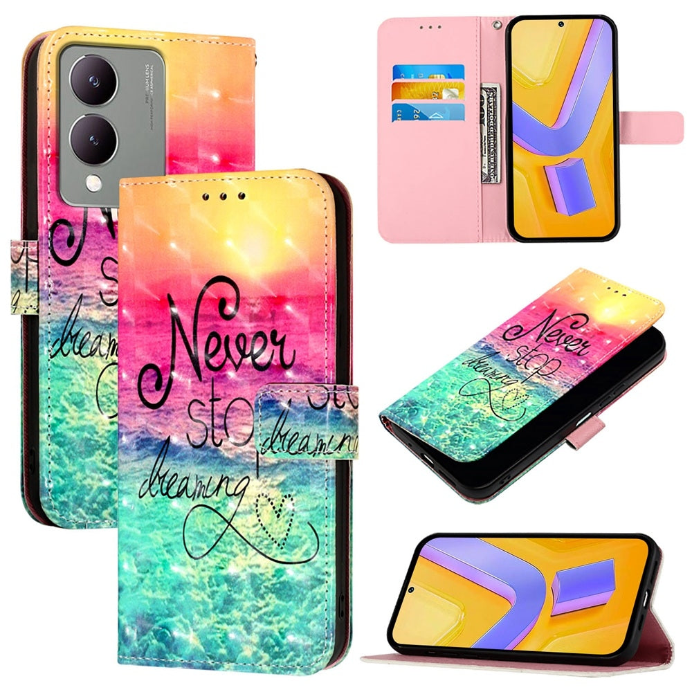 For vivo Y17s 4G Global Leather Flip Phone Case with 3D Painted Design, Card Holder, Wallet & Stand Function - Durable Protection & Easy Access
