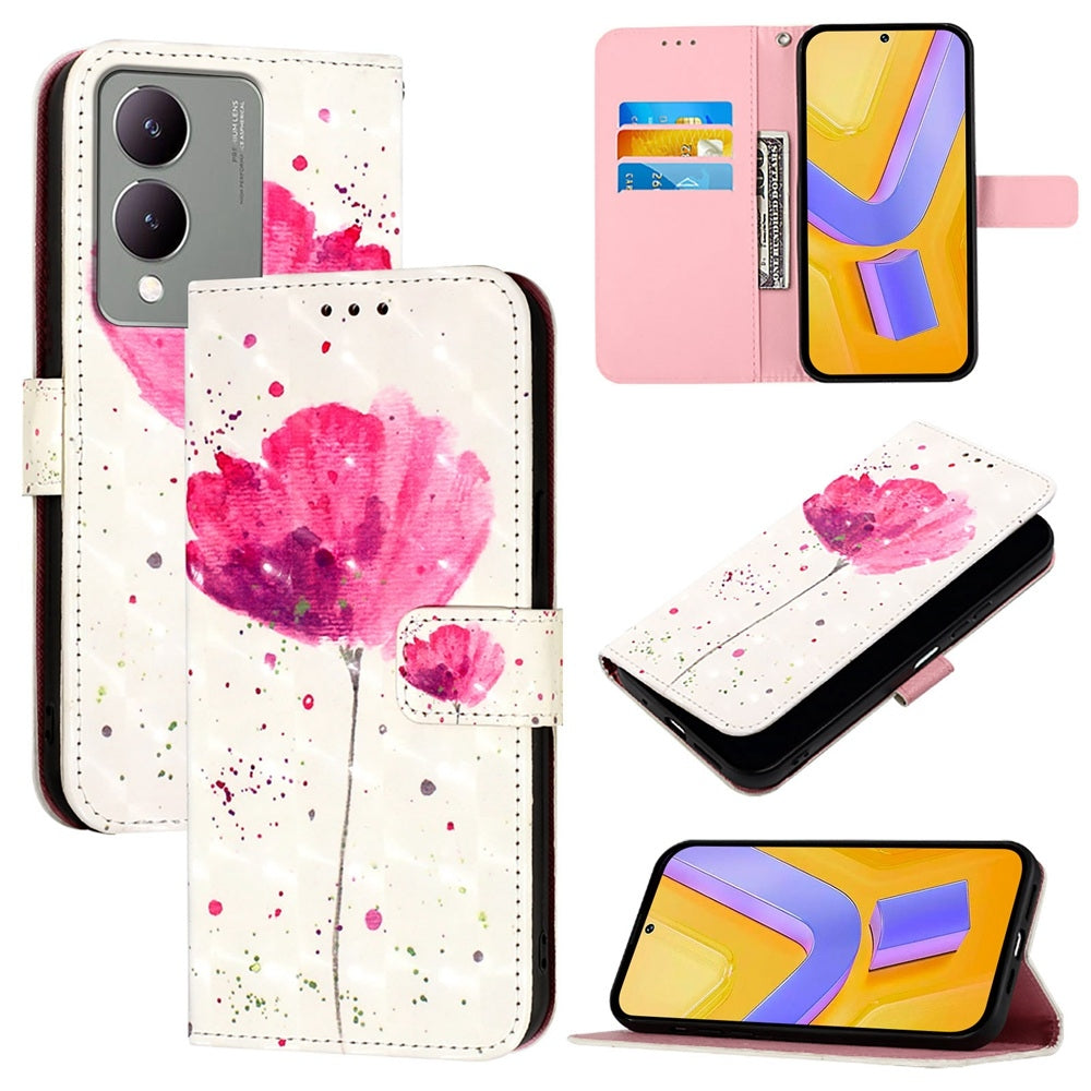 For vivo Y17s 4G Global Leather Flip Phone Case with 3D Painted Design, Card Holder, Wallet & Stand Function - Durable Protection & Easy Access