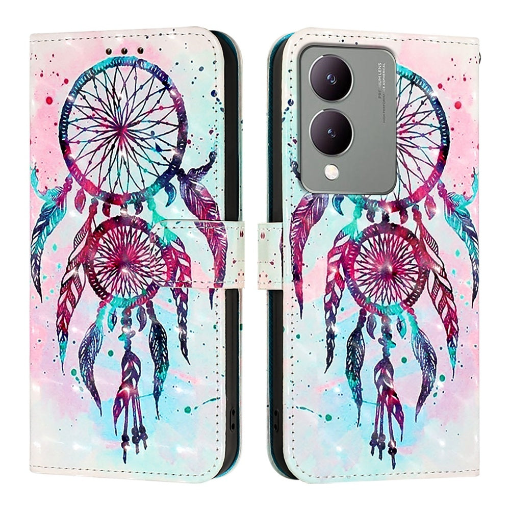 For vivo Y17s 4G Global Leather Flip Phone Case with 3D Painted Design, Card Holder, Wallet & Stand Function - Durable Protection & Easy Access