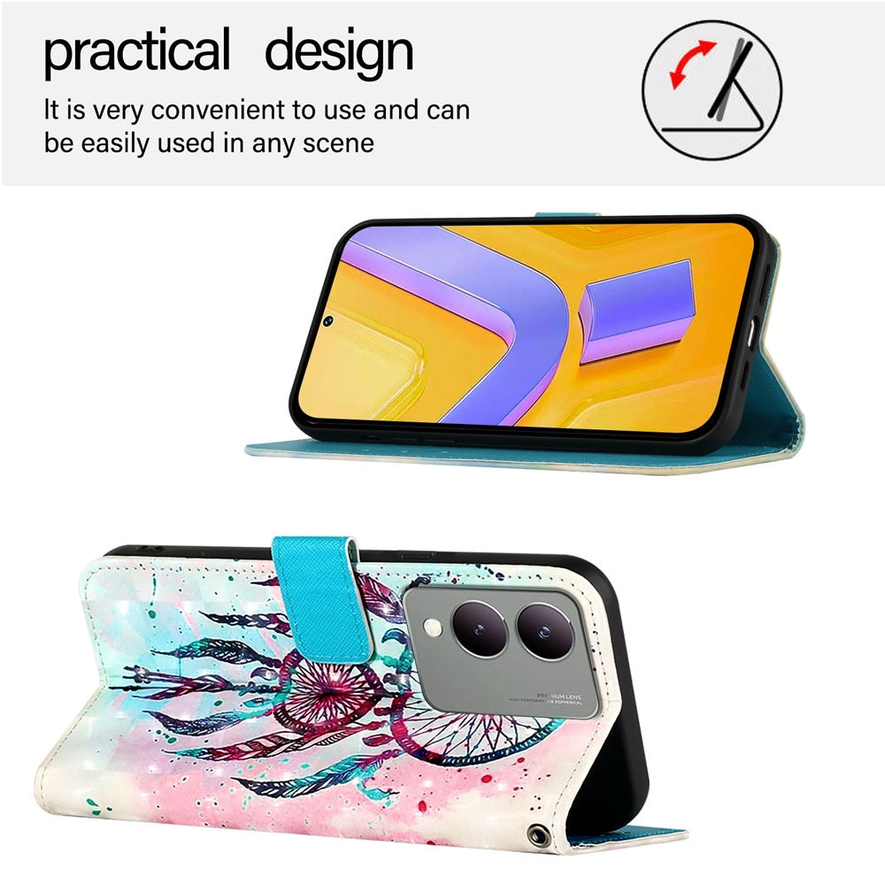 For vivo Y17s 4G Global Leather Flip Phone Case with 3D Painted Design, Card Holder, Wallet & Stand Function - Durable Protection & Easy Access