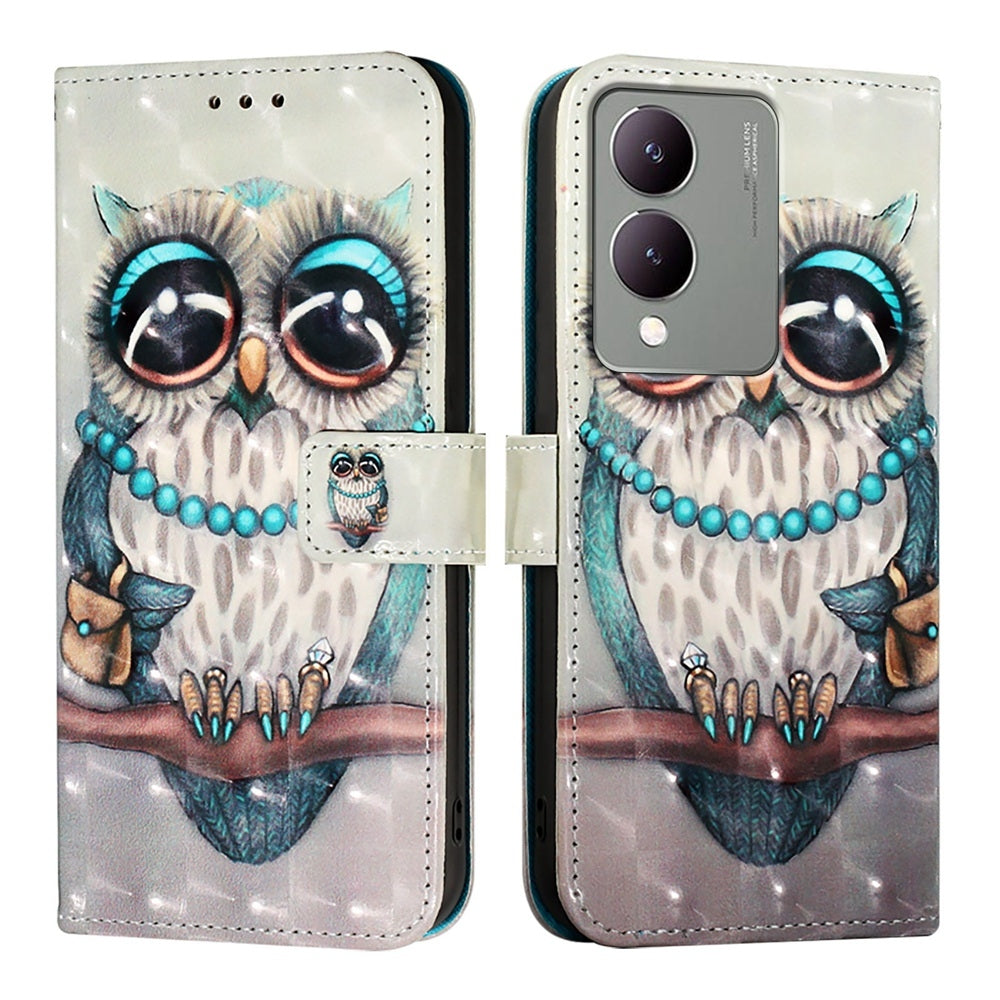 For vivo Y17s 4G Global Leather Flip Phone Case with 3D Painted Design, Card Holder, Wallet & Stand Function - Durable Protection & Easy Access