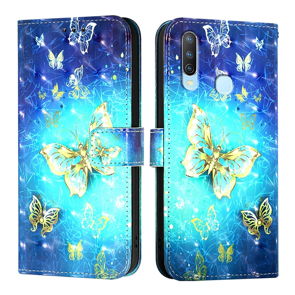 For vivo Y17 Leather Flip Phone Case with 3D Painted Design, Card Holder, Wallet & Stand Function - Durable Protection & Easy Access