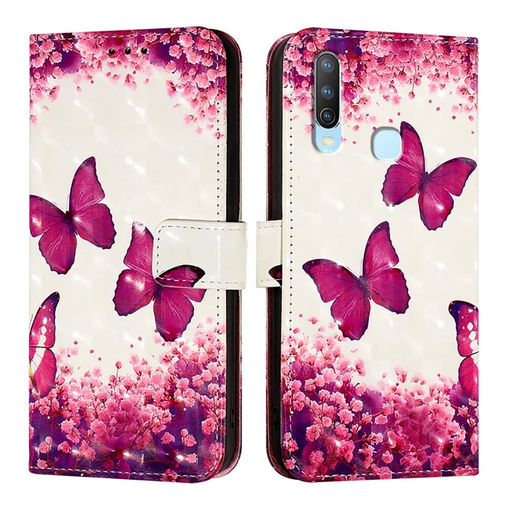 For vivo Y17 Leather Flip Phone Case with 3D Painted Design, Card Holder, Wallet & Stand Function - Durable Protection & Easy Access