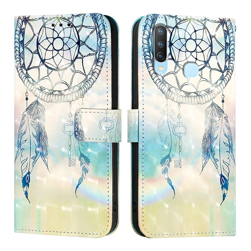 For vivo Y17 Leather Flip Phone Case with 3D Painted Design, Card Holder, Wallet & Stand Function - Durable Protection & Easy Access