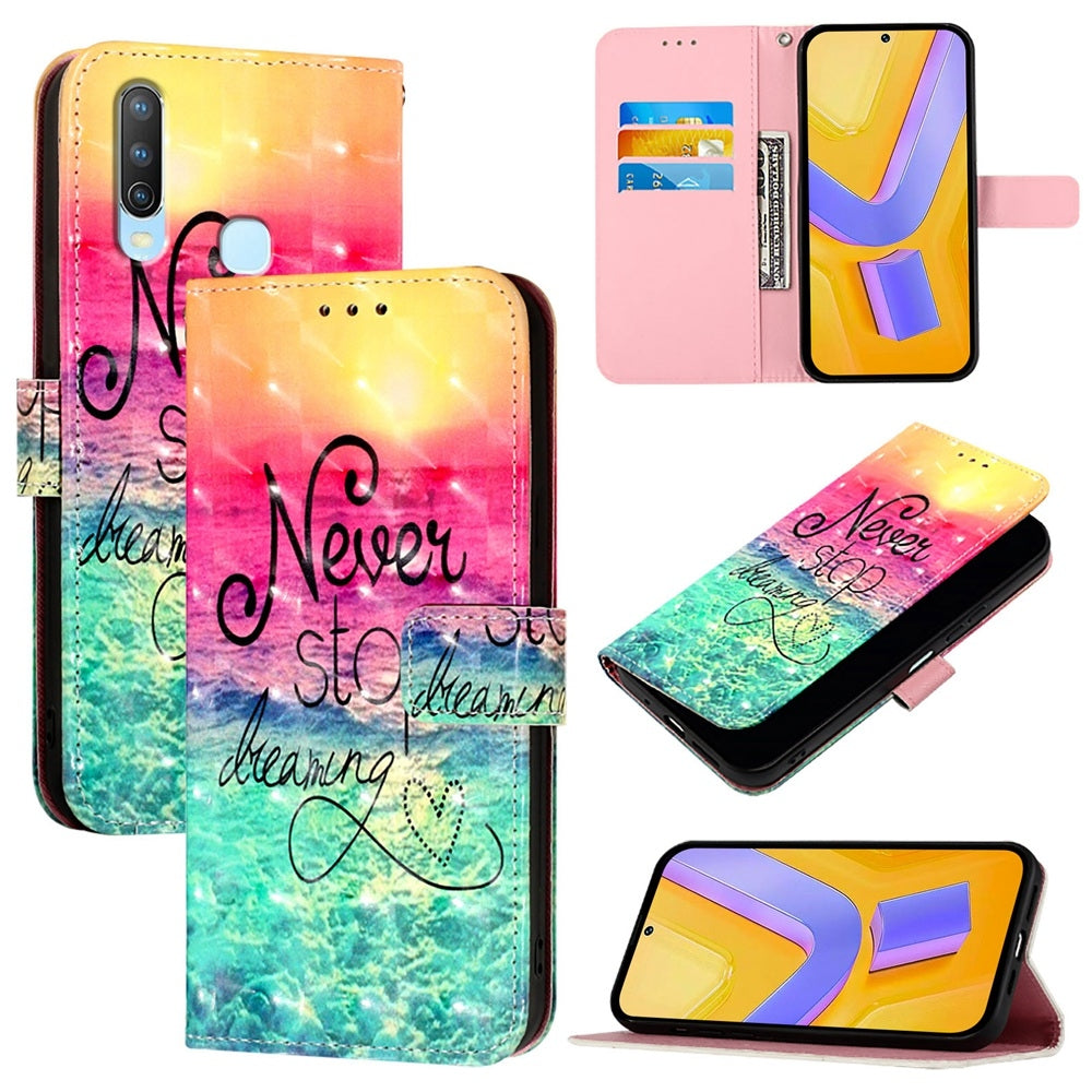 For vivo Y17 Leather Flip Phone Case with 3D Painted Design, Card Holder, Wallet & Stand Function - Durable Protection & Easy Access