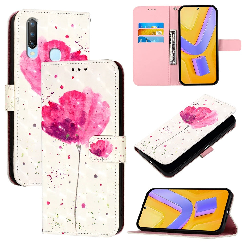 For vivo Y17 Leather Flip Phone Case with 3D Painted Design, Card Holder, Wallet & Stand Function - Durable Protection & Easy Access