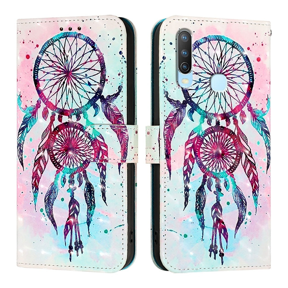 For vivo Y17 Leather Flip Phone Case with 3D Painted Design, Card Holder, Wallet & Stand Function - Durable Protection & Easy Access