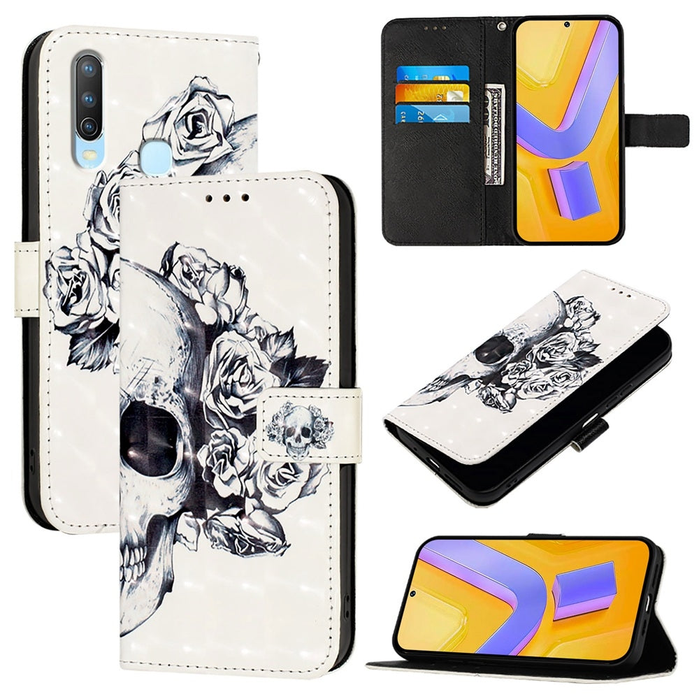 For vivo Y17 Leather Flip Phone Case with 3D Painted Design, Card Holder, Wallet & Stand Function - Durable Protection & Easy Access