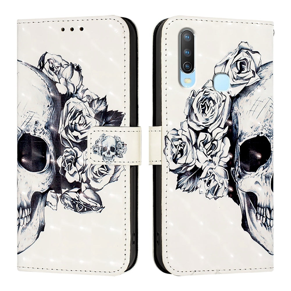 For vivo Y17 Leather Flip Phone Case with 3D Painted Design, Card Holder, Wallet & Stand Function - Durable Protection & Easy Access