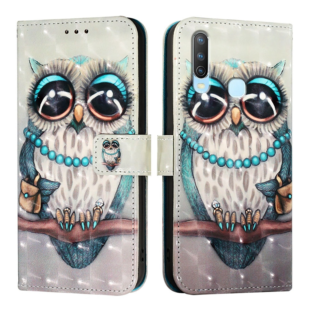 For vivo Y17 Leather Flip Phone Case with 3D Painted Design, Card Holder, Wallet & Stand Function - Durable Protection & Easy Access