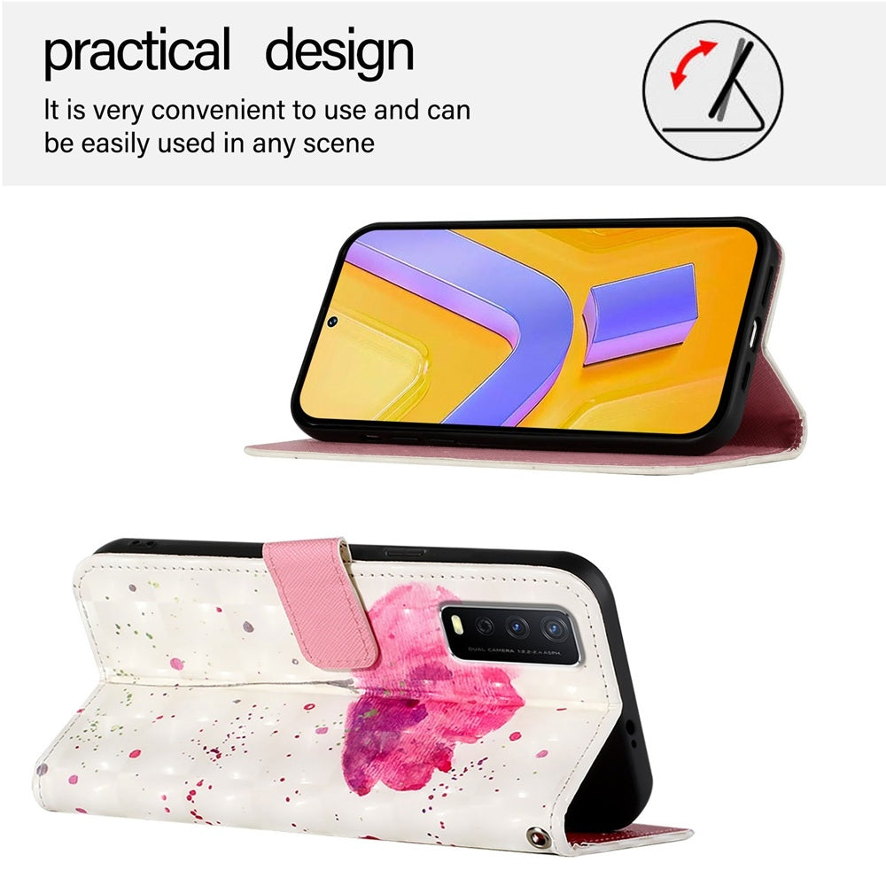 For vivo Y20s Leather Flip Phone Case with 3D Painted Design, Card Holder, Wallet & Stand Function - Durable Protection & Easy Access
