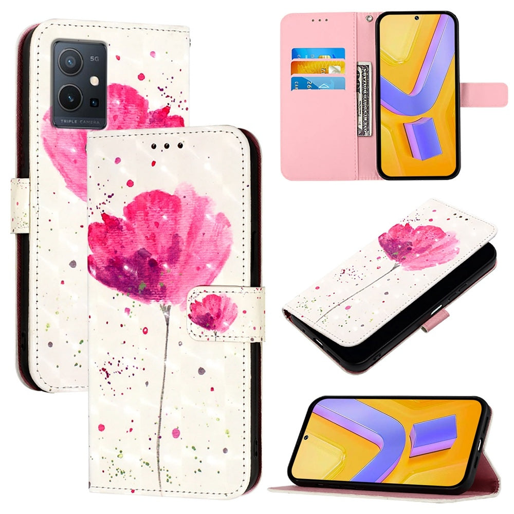 For vivo Y55s 5G 2023 Leather Flip Phone Case with 3D Painted Design, Card Holder, Wallet & Stand Function - Durable Protection & Easy Access