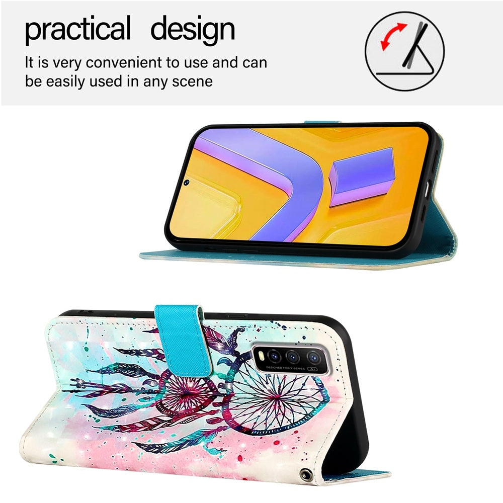 For vivo Y70S Leather Flip Phone Case with 3D Painted Design, Card Holder, Wallet & Stand Function - Durable Protection & Easy Access