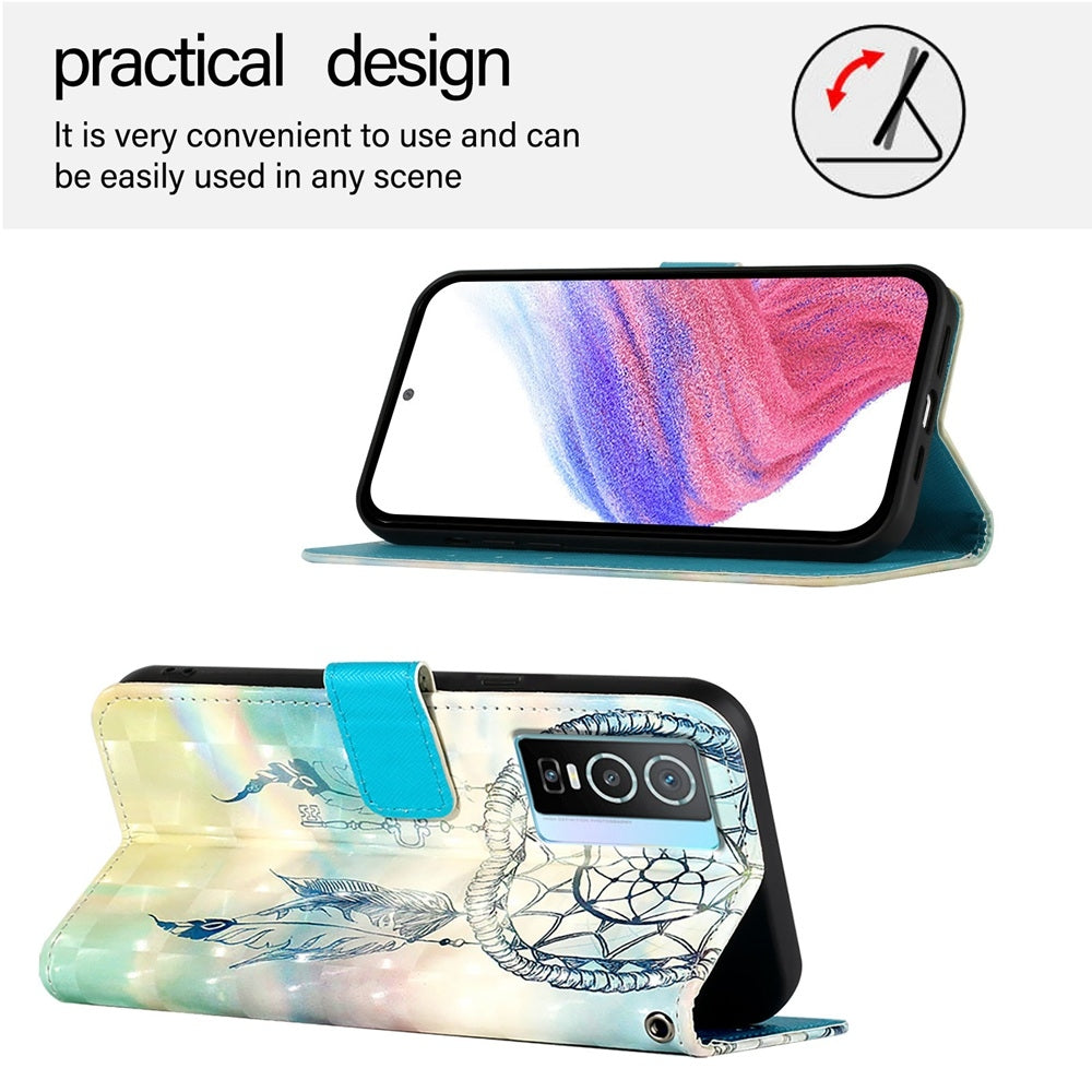 For vivo Y76 5G Leather Flip Phone Case with 3D Painted Design, Card Holder, Wallet & Stand Function - Durable Protection & Easy Access