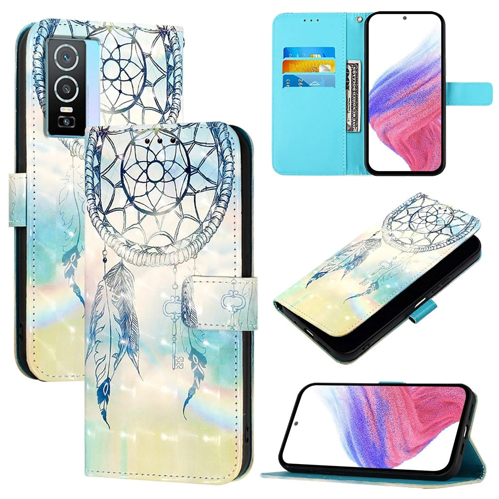 For vivo Y76 5G Leather Flip Phone Case with 3D Painted Design, Card Holder, Wallet & Stand Function - Durable Protection & Easy Access