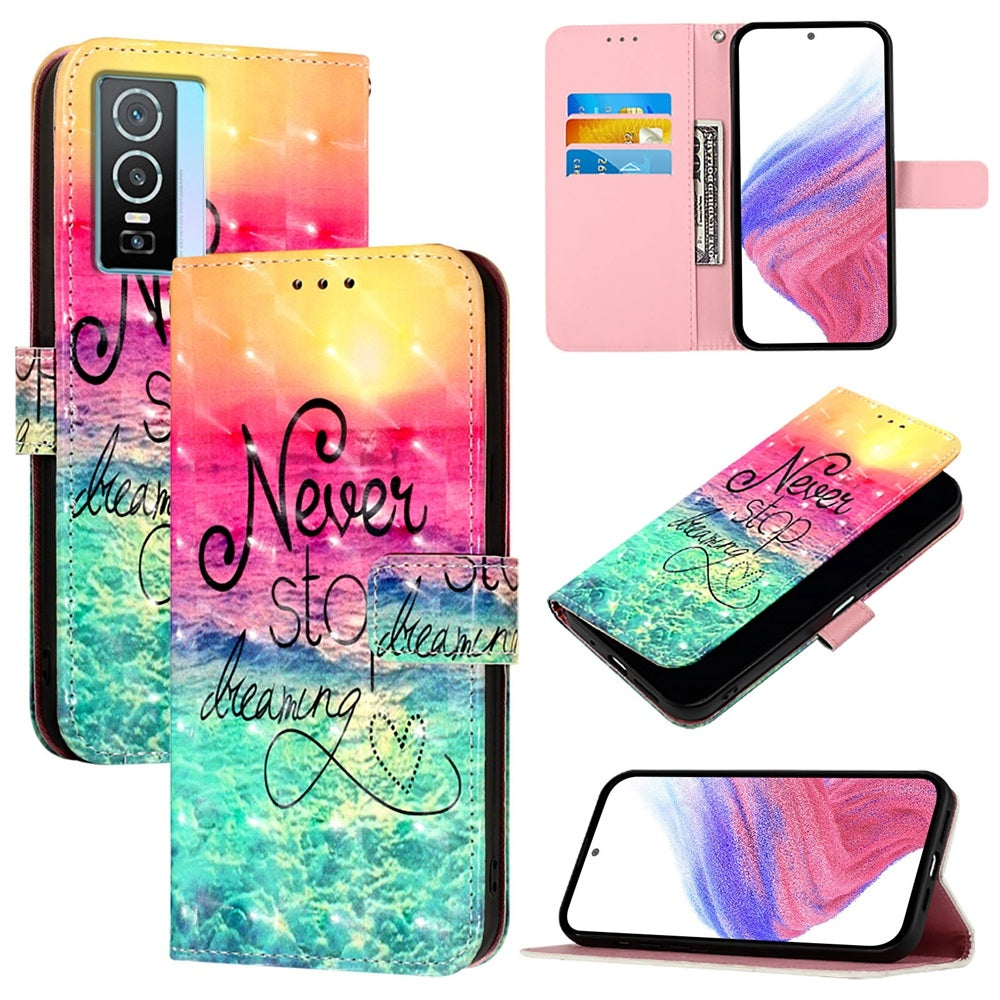 For vivo Y76 5G Leather Flip Phone Case with 3D Painted Design, Card Holder, Wallet & Stand Function - Durable Protection & Easy Access