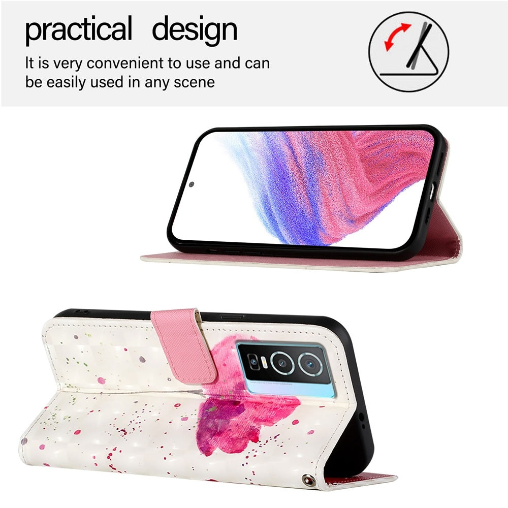 For vivo Y76 5G Leather Flip Phone Case with 3D Painted Design, Card Holder, Wallet & Stand Function - Durable Protection & Easy Access