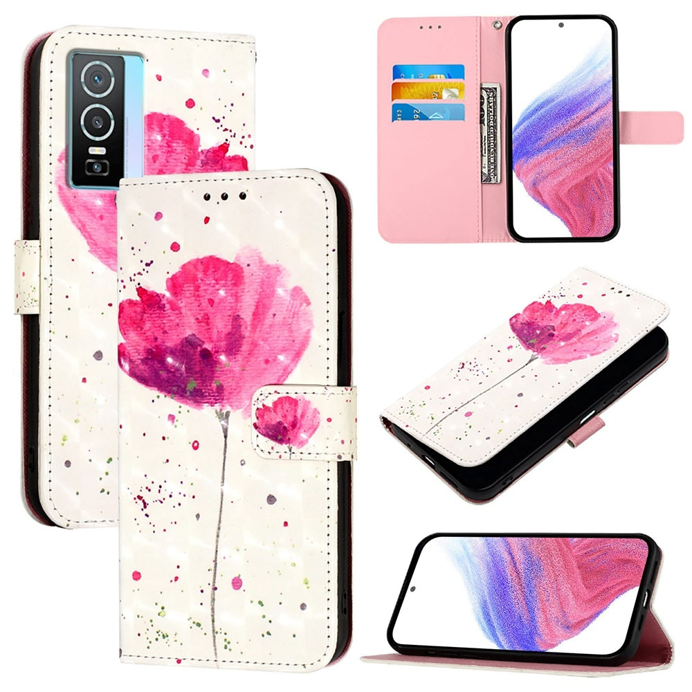For vivo Y76 5G Leather Flip Phone Case with 3D Painted Design, Card Holder, Wallet & Stand Function - Durable Protection & Easy Access