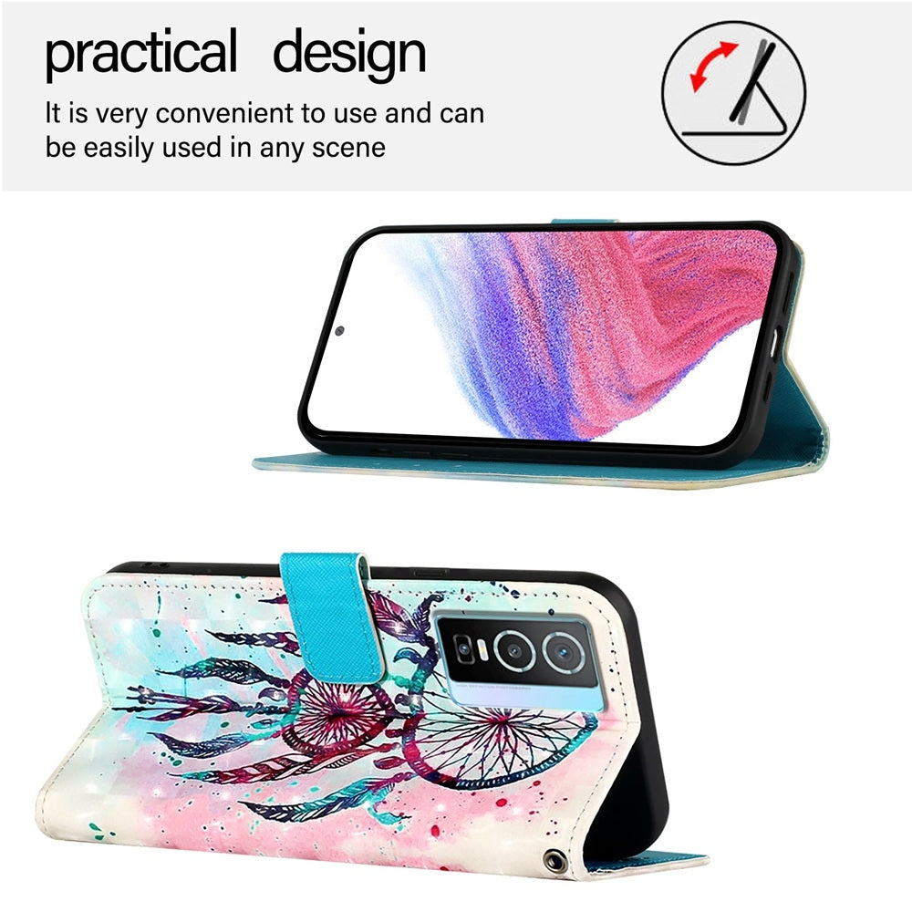 For vivo Y76 5G Leather Flip Phone Case with 3D Painted Design, Card Holder, Wallet & Stand Function - Durable Protection & Easy Access