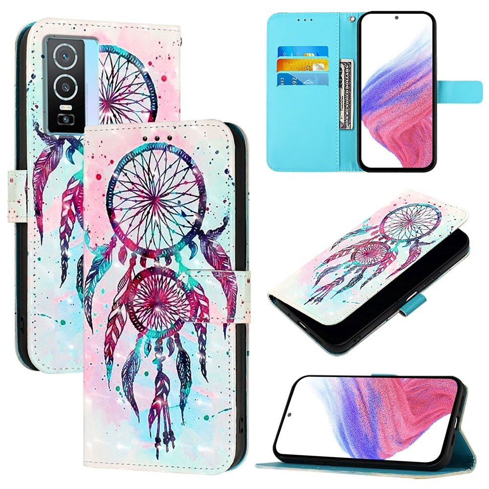 For vivo Y76 5G Leather Flip Phone Case with 3D Painted Design, Card Holder, Wallet & Stand Function - Durable Protection & Easy Access