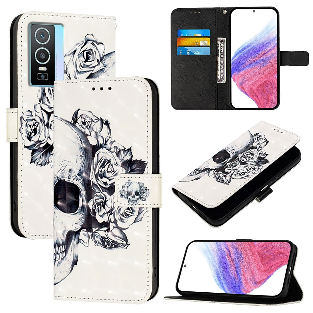 For vivo Y76 5G Leather Flip Phone Case with 3D Painted Design, Card Holder, Wallet & Stand Function - Durable Protection & Easy Access