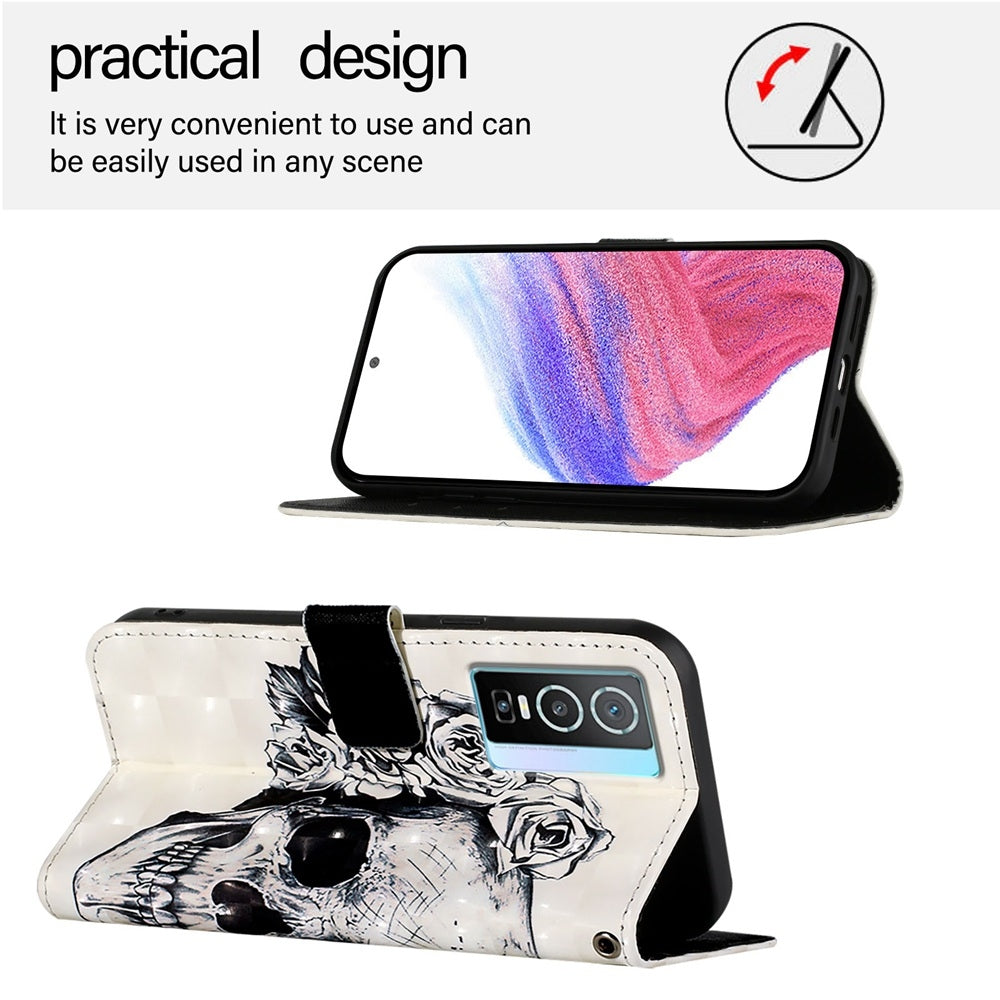 For vivo Y76 5G Leather Flip Phone Case with 3D Painted Design, Card Holder, Wallet & Stand Function - Durable Protection & Easy Access
